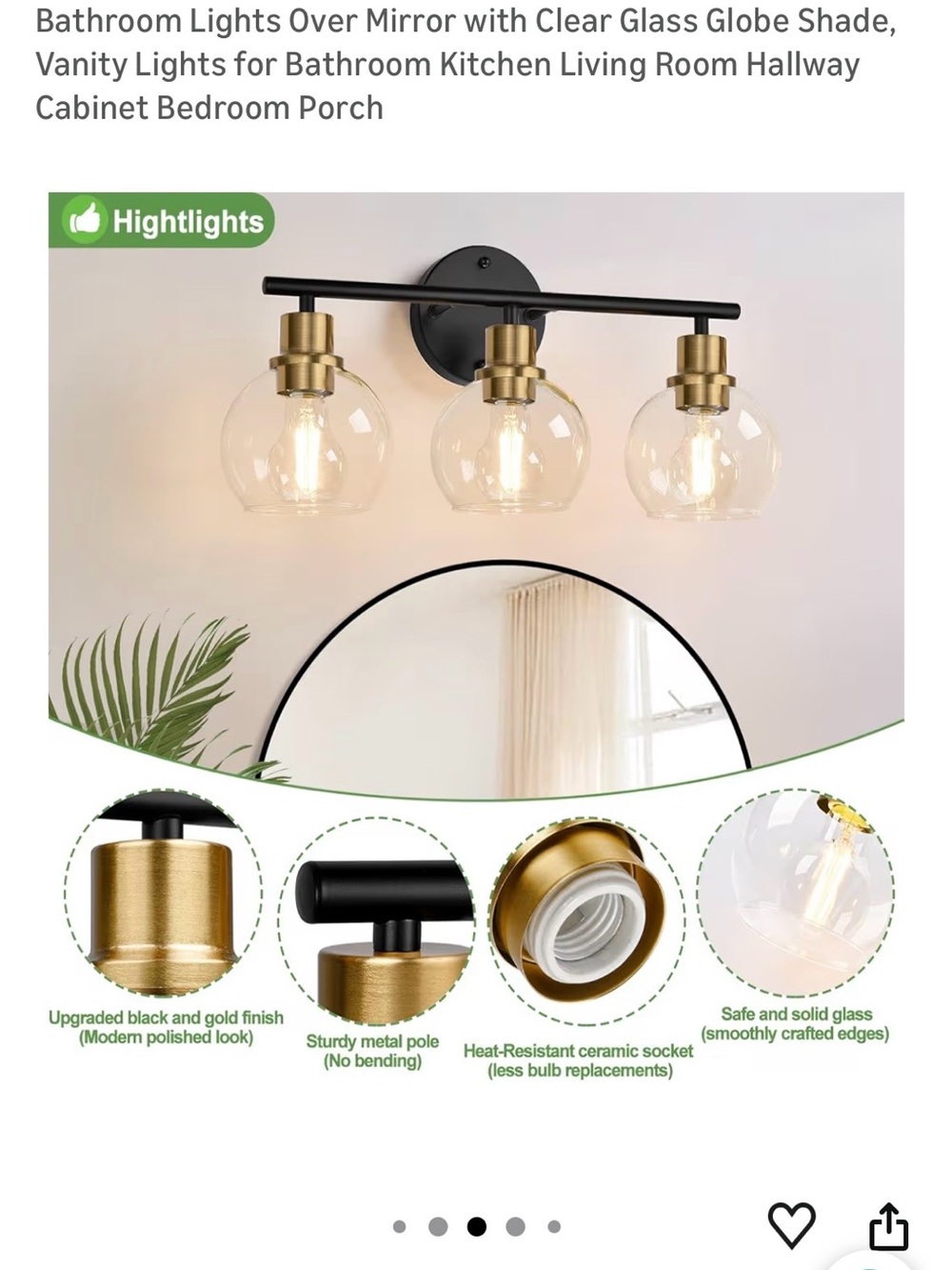 🆕 Brass and Black Wall Sconce Light Fixture. 3 light 💡 💡 💡